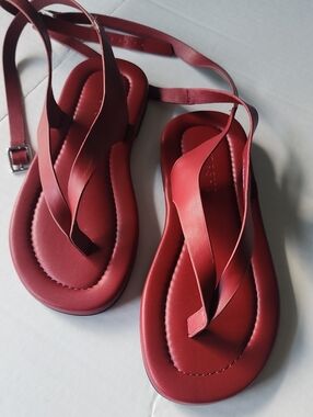 Topshop Red Strappy Leather Flat Sandals